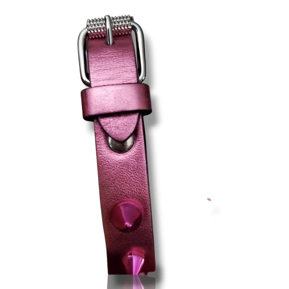 Christian Louboutin Loubilink Hot Pink Glitter Spiked Calf Leather Bracelet 8" - Picture 10 of 11